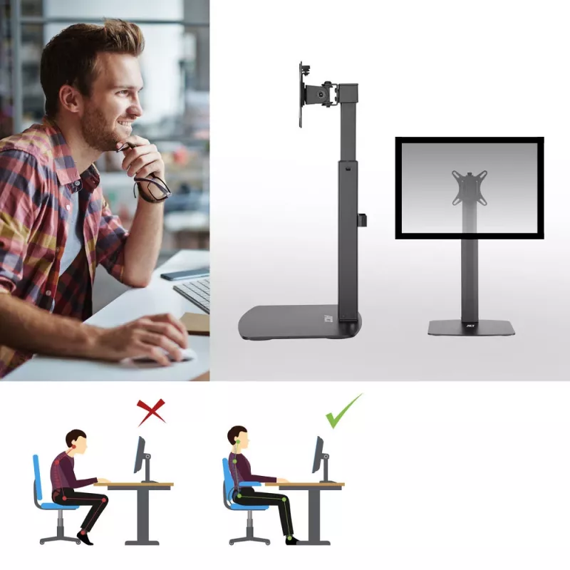 Braço para monitor com mola a gás autónomo ACT para escritório, capacidade de carga 7 kg, 10 a 32 polegadas