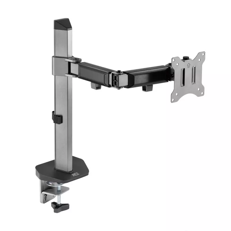 Braço para monitor único ACT Office prateado fixação por grampo/por passagem 9 kg 17-32 polegadas
