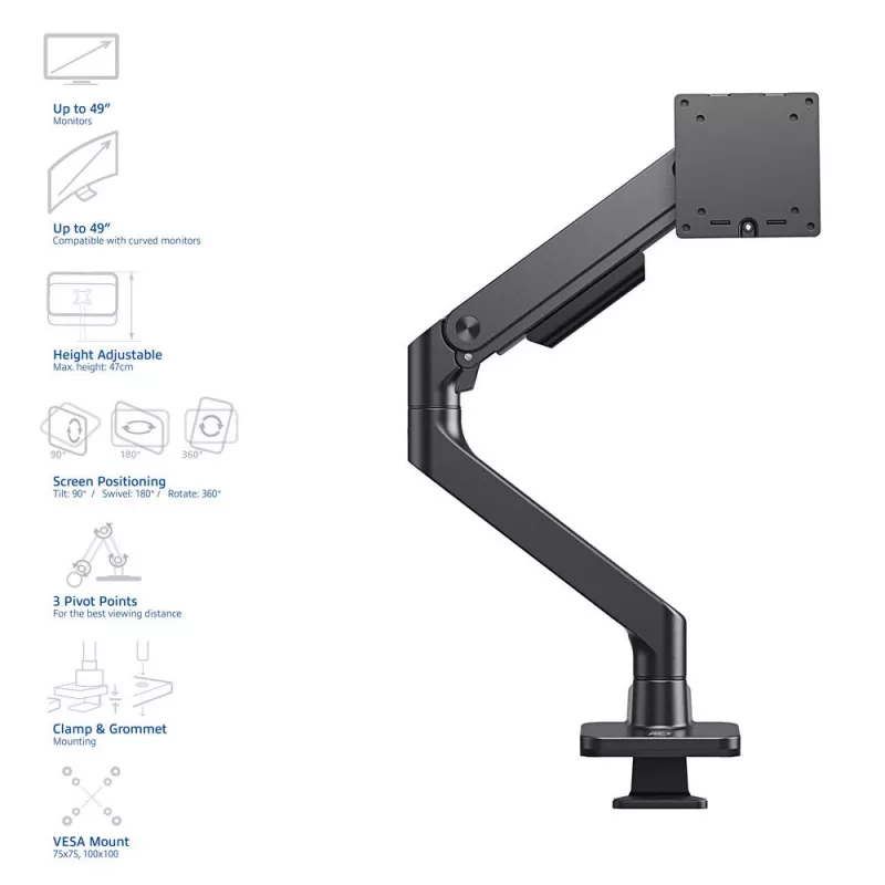 ACT AC8340 braço para um monitor Office Premium, com mola a gás