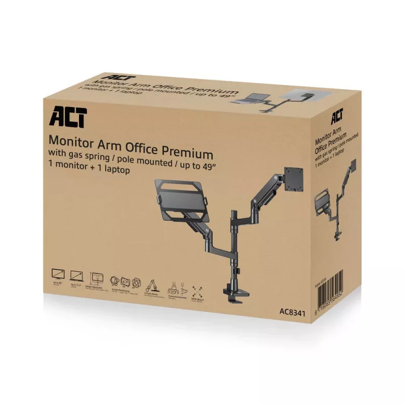 Braço para portátil e monitor ACT AC8341 mola a gás preto 49 polegadas