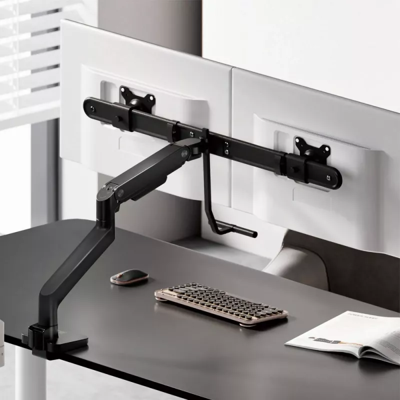 Braço para monitor ACT 32 polegadas Office Premium, mola a gás, barra transversal, 2 monitores