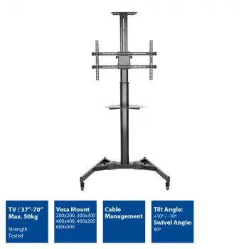 Suporte de TV ACT AC8370 preto 70 polegadas 50 kg capacidade de carga VESA 200x200 a 600x400