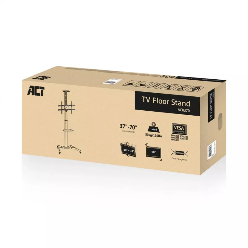 Suporte de TV ACT AC8370 preto 70 polegadas 50 kg capacidade de carga VESA 200x200 a 600x400