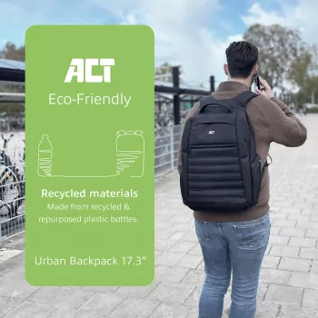 Mochila para portátil ACT Urban 17,3 polegadas, de garrafas de plástico recicladas
