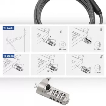 Cadeado para portátil ACT Wedge com fecho de combinação metálico cabo de 2 m