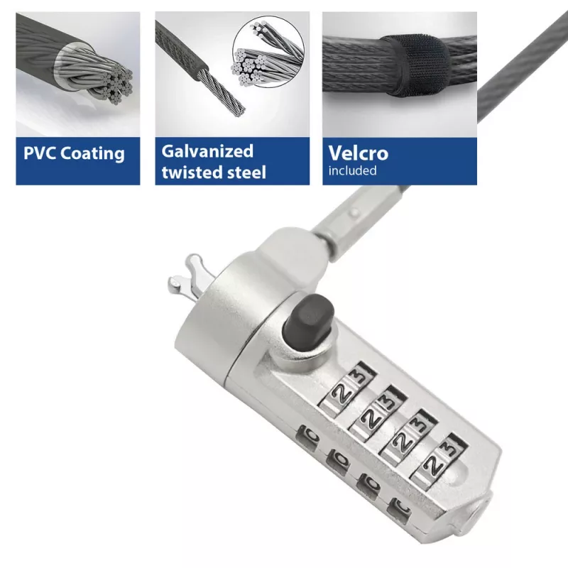 Cadeado para portátil ACT Wedge com fecho de combinação metálico cabo de 2 m