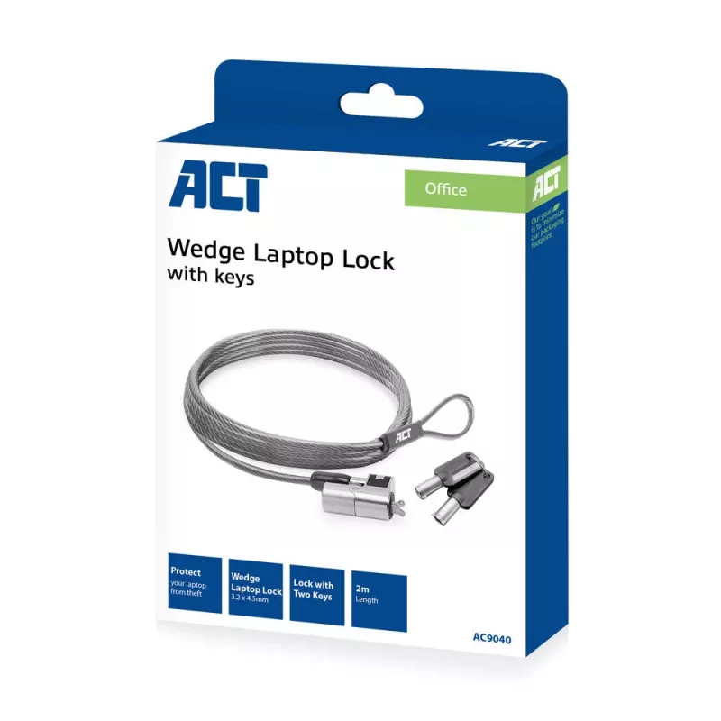 Cadeado para portátil ACT Wedge com chaves metálico cabo de 2 m