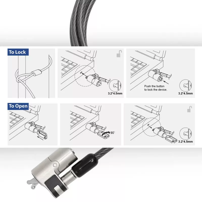 Cadeado para portátil ACT Wedge com chaves metálico cabo de 2 m
