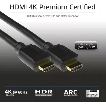 Cabo HDMI de alta velocidade Premium certificado ACT 1 metro v2.0 HDMI-A macho – HDMI-A macho