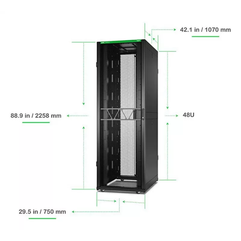 APC NetShelter SX Server Rack Gen 2, 48U, 2258H x 750W x 1070D mm, com painéis laterais, preto