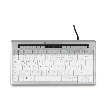 BakkerElkhuizen S-Board 840 DE Qwertz, Tenkeyless (80 - 87%), com fios, USB, interruptores scissor, QWERTZ, cinzento-claro, branco