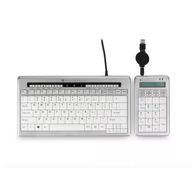 Teclado BakkerElkhuizen S-board 840 Numeric, USB, PC, 1,2 m, cinzento-claro, branco