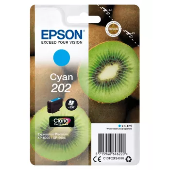 Epson Kiwi pack individual ciano 202 Claria Premium Ink, rendimento padrão, ciano, 4,1 ml, 1 unid., 300 páginas