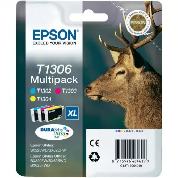 Tinteiro Epson Stag multipack 3 cores T1306 DURABrite Ultra, ciano, magenta, amarelo, tinta pigmentada, 1 unid., multipack