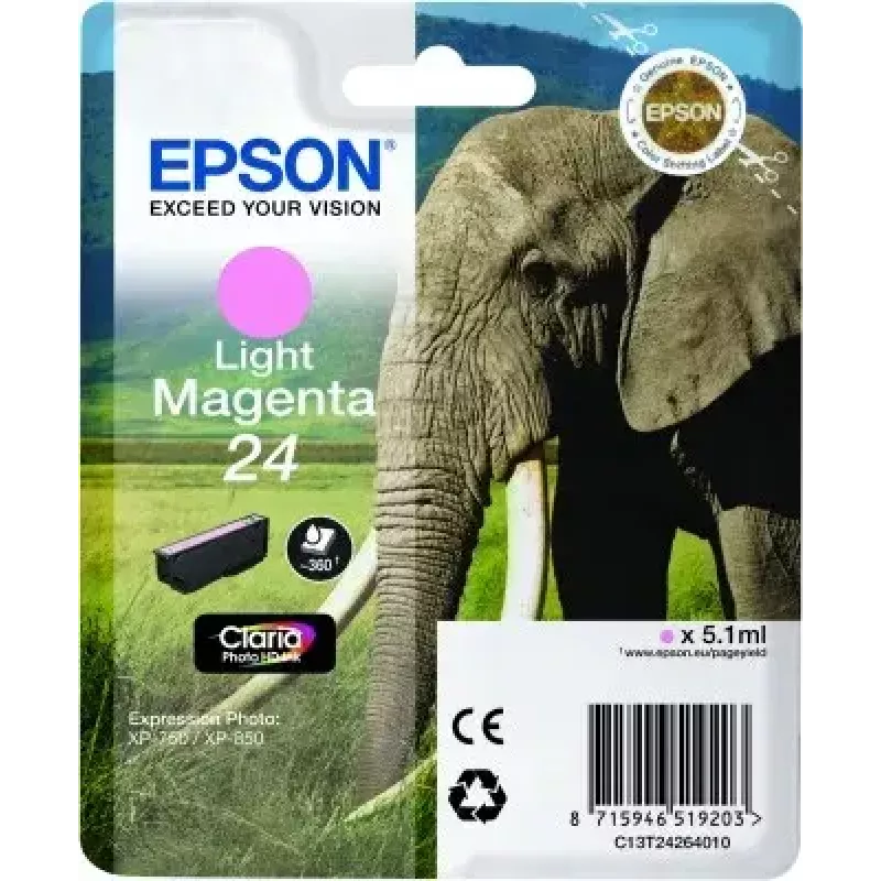 Tinteiro Epson C13T24264010 original à base de pigmento magenta claro embalagem individual