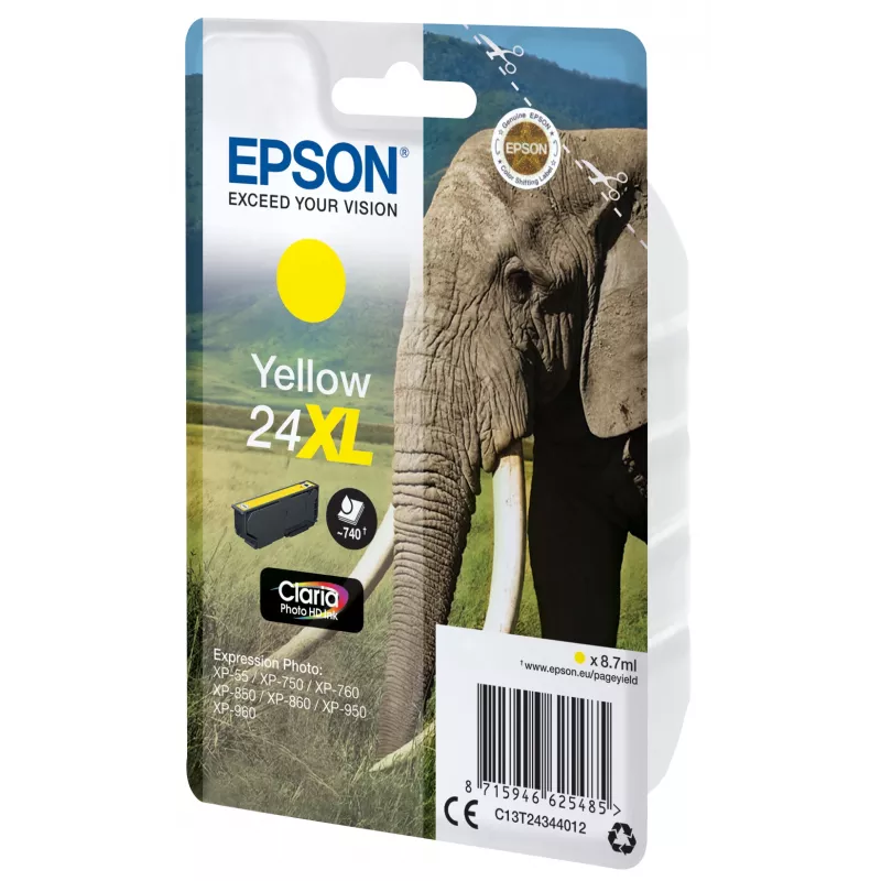 Tinteiro Epson Elephant Singlepack amarelo 24XL Claria Photo HD