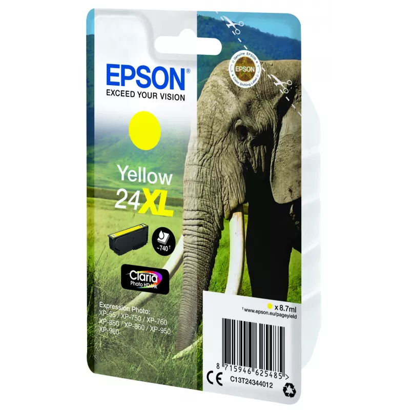 Tinteiro Epson Elephant Singlepack amarelo 24XL Claria Photo HD