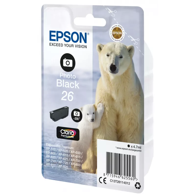 Tinteiro Epson Polar bear Singlepack preto fotográfico 26 Claria Premium