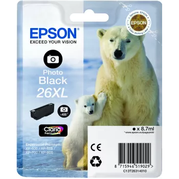 Tinteiro Epson Polar bear embalagem individual preto fotográfico 26XL Claria Premium