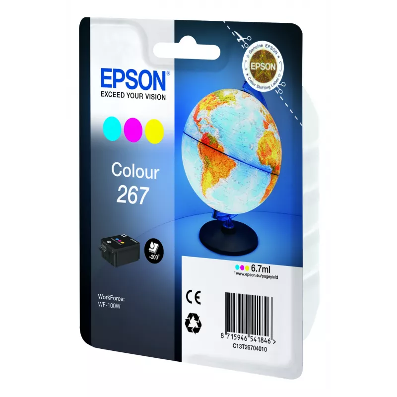 Tinteiro Epson Globe embalagem individual cor 267, ciano, magenta, amarelo, tinta pigmentada, 6,7 ml, 1 unid., 200 páginas