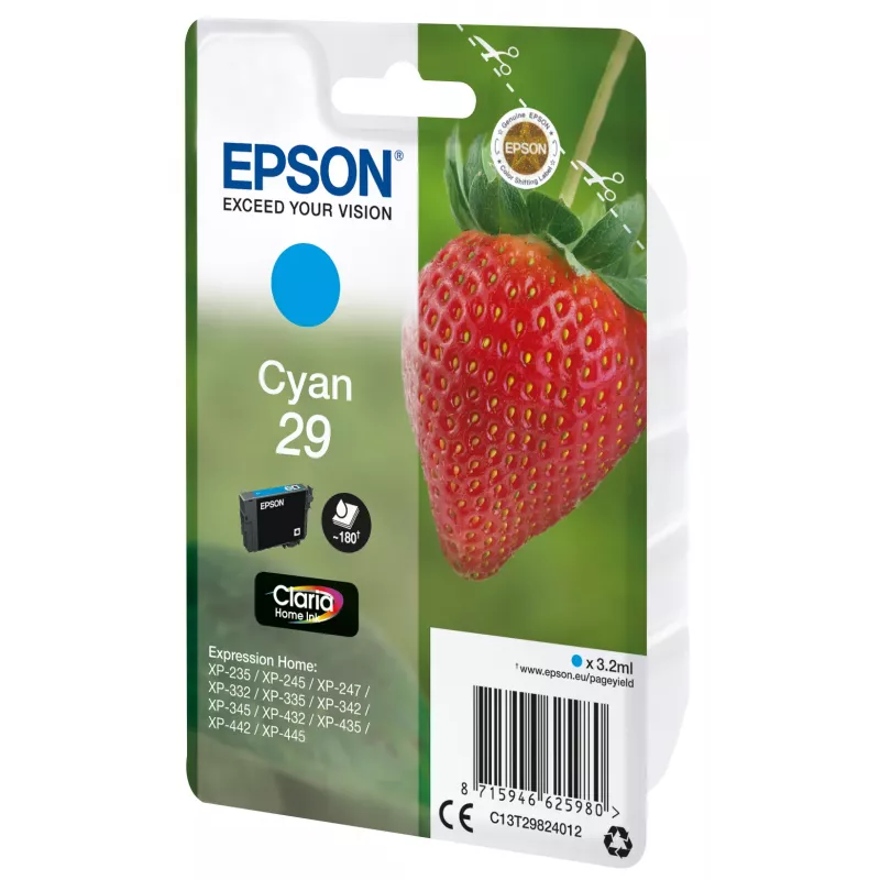 Tinteiro Epson Strawberry Singlepack ciano 29 Claria Home, ciano, 3,2 ml, 1 unid., 180 páginas