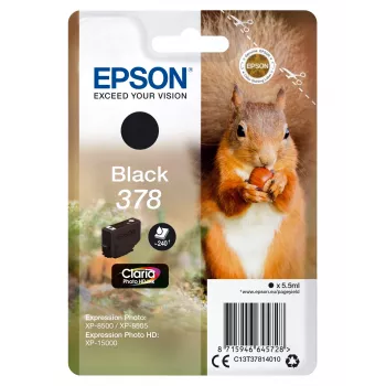 Epson Squirrel pack individual preto 378 Claria Photo HD tinta, rendimento padrão, preto, tinta pigmentada, 5,5 ml, 1 unid., 240 páginas