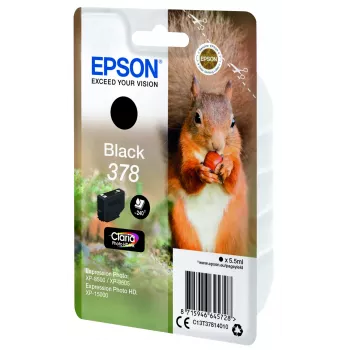 Epson Squirrel pack individual preto 378 Claria Photo HD tinta, rendimento padrão, preto, tinta pigmentada, 5,5 ml, 1 unid., 240 páginas