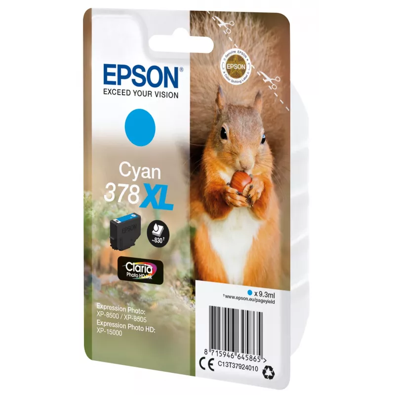 Epson Squirrel pack individual ciano 378XL Claria Photo HD tinta, alto rendimento (XL), ciano, 9,3 ml, 1 unid., 830 páginas