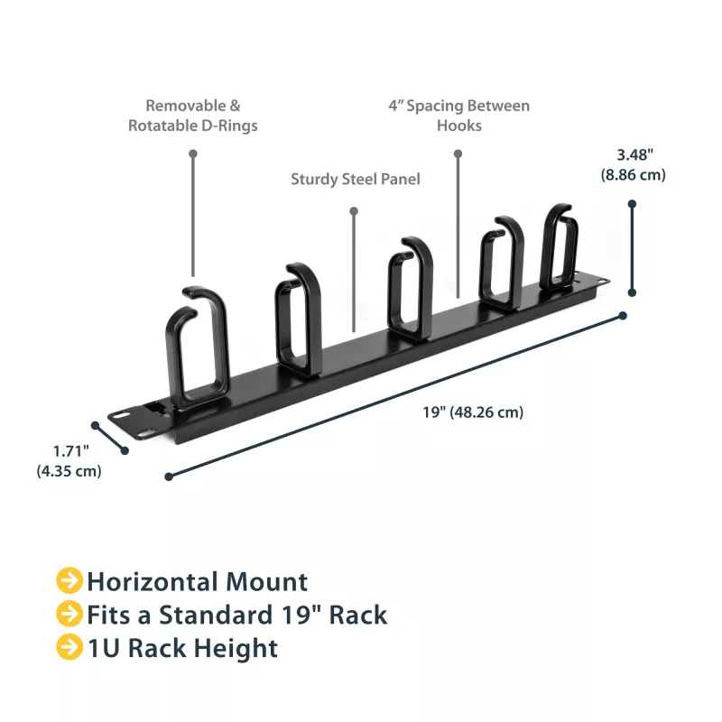 StarTech.com painel de gestão de cabos para rack de metal 1U 19 polegadas
