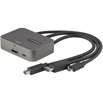 Adaptador multiporta 3 em 1 para HDMI StarTech.com - conversor 4K 60Hz USB-C, HDMI ou Mini DisplayPort para HDMI para salas de conferência - adaptador de vídeo AV digital para ligar um monitor/ecrã HDMI