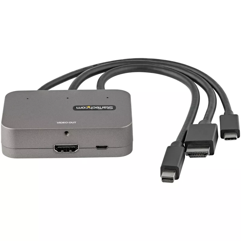 Adaptador multiporta 3 em 1 para HDMI StarTech.com - conversor 4K 60Hz USB-C, HDMI ou Mini DisplayPort para HDMI para salas de conferência - adaptador de vídeo AV digital para ligar um monitor/ecrã HDMI