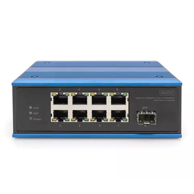 Switch não gerido Digitus DN-651133 8 portas Fast Ethernet industrial 1 uplink SFP