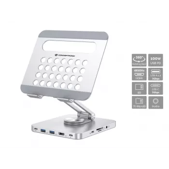 Conceptronic DONN26G, prateado, tablet, suporte multimédia, alumínio, 100 W, MicroSD (TransFlash), SD, SDHC, SDXC