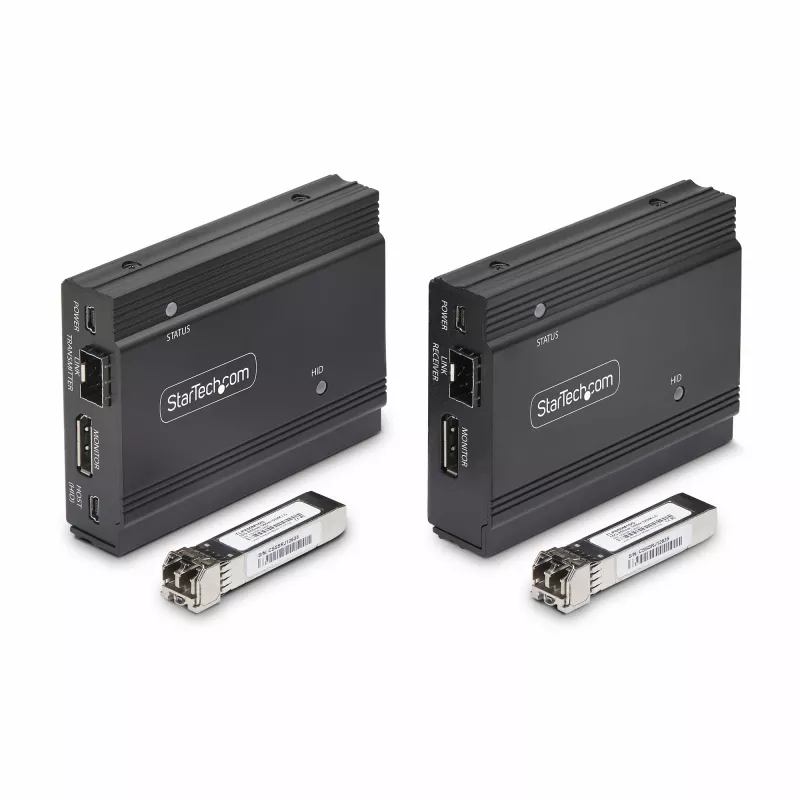 Extensor KVM DisplayPort StarTech.com sobre fibra ótica, 4K 60Hz, kit extensor de consola, até 300 m (multimodo) com módulos SFP+ pré-instalados, 3x USB HID