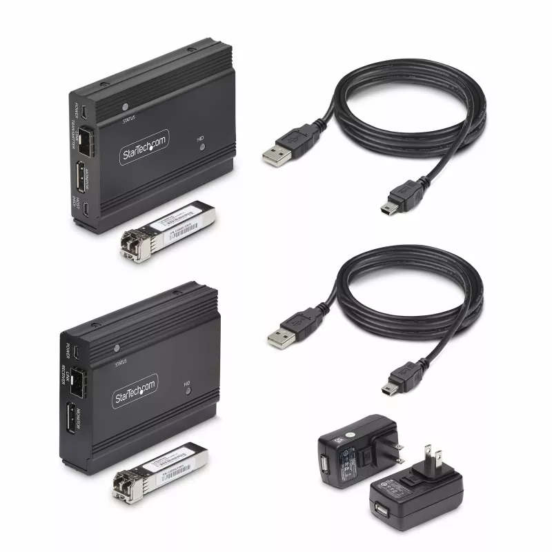 Extensor KVM DisplayPort StarTech.com sobre fibra ótica, 4K 60Hz, kit extensor de consola, até 300 m (multimodo) com módulos SFP+ pré-instalados, 3x USB HID