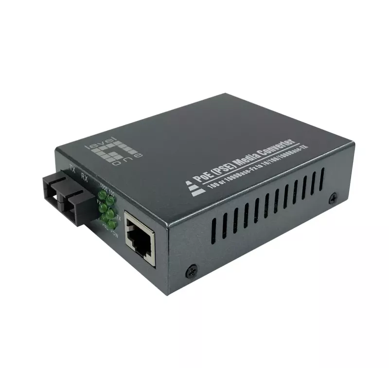 Conversor de media LevelOne RJ45 para SC Gigabit, PoE PSE, fibra monomodo, 20 km