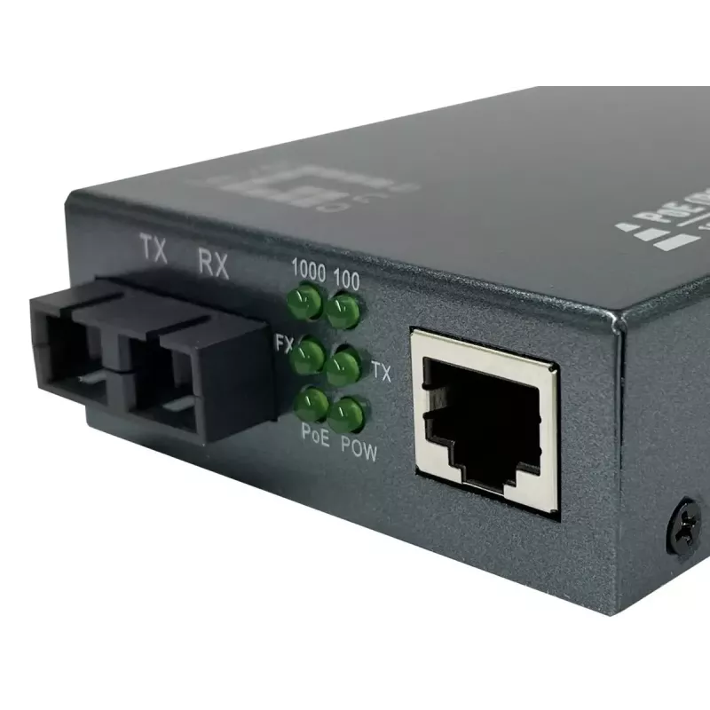 Conversor de media LevelOne RJ45 para SC Gigabit, PoE PSE, fibra monomodo, 20 km