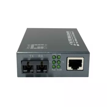 Conversor de media LevelOne RJ45 para SC Gigabit, PoE PSE, fibra monomodo, 20 km