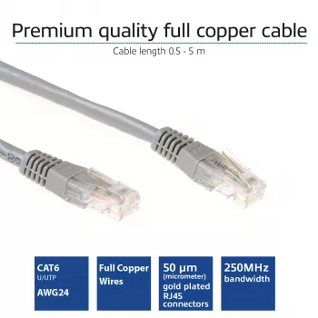 Cabo de rede U/UTP CAT6 ACT cinzento 3 metros com fichas RJ45