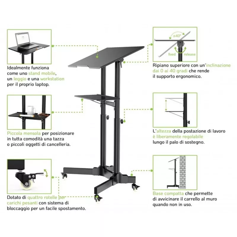 Techly ICA-TB TPM-1BK Carrinho universal para portátil/projetor, 103-125 cm, preto