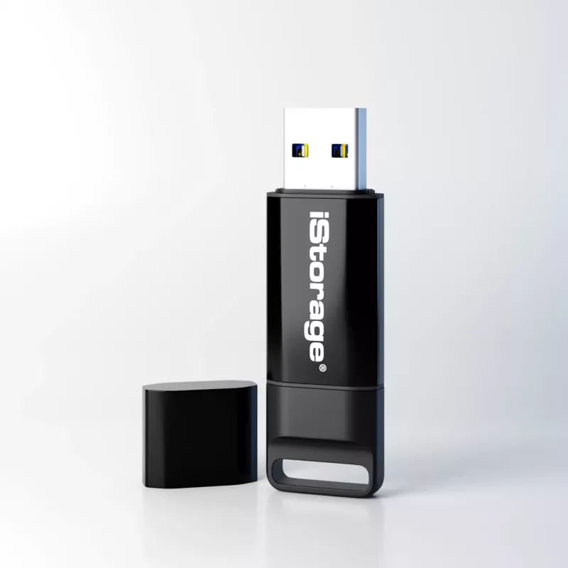 Pen USB cifrada iStorage datAshur BT IS-FL-DBT-256-64, 64 GB, USB 3.2 Gen 1, autenticação por smartphone via Bluetooth, cifragem por hardware AES-XTS de 256 bits, autenticação de dois fatores por SMS, pronta para gestão remota