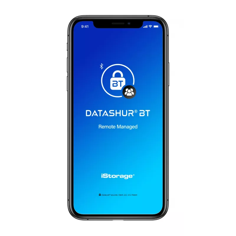 Pen USB cifrada iStorage datAshur BT IS-FL-DBT-256-64, 64 GB, USB 3.2 Gen 1, autenticação por smartphone via Bluetooth, cifragem por hardware AES-XTS de 256 bits, autenticação de dois fatores por SMS, pronta para gestão remota