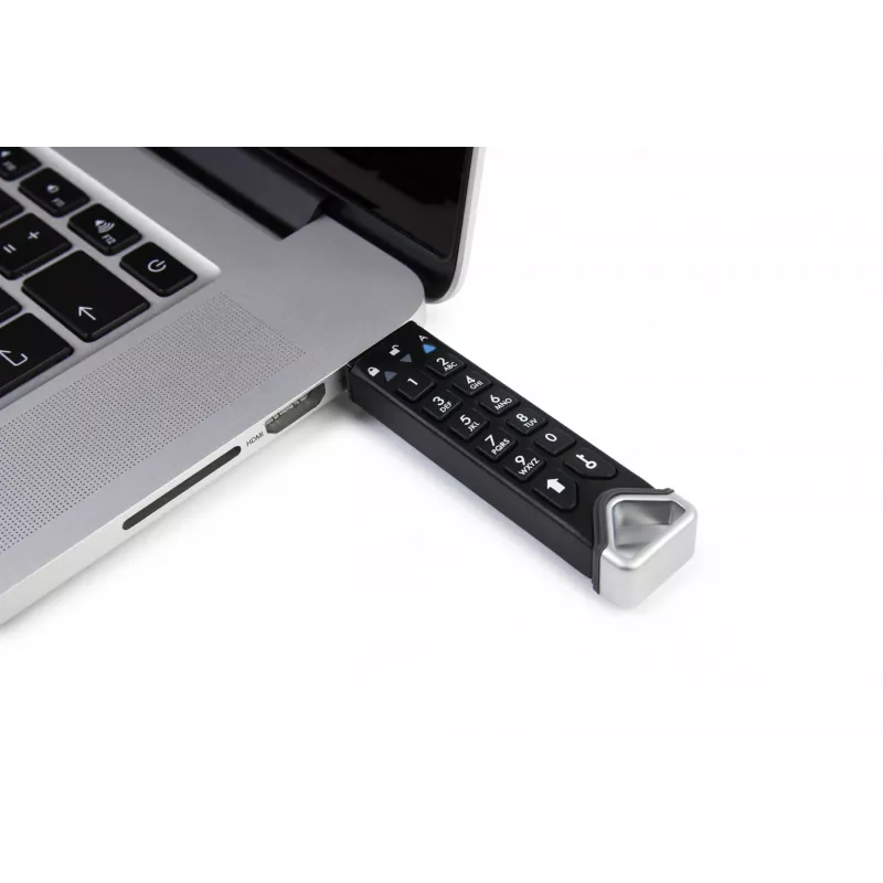 Pen USB cifrada iStorage datAshur PRO2 IS-FL-DP2-256-4, 4 GB, USB 3.2 Gen 1 Tipo-A, cifragem por hardware AES-XTS de 256 bits, leitura 130,3 MB/s, escrita 116,5 MB/s, preta