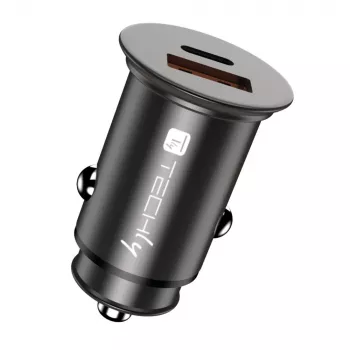 Carregador de automóvel mini Techly USB-A e USB-C Quick Charge 3.0 38W em metal preto