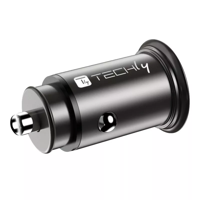 Carregador de automóvel mini Techly USB-A e USB-C Quick Charge 3.0 38W em metal preto