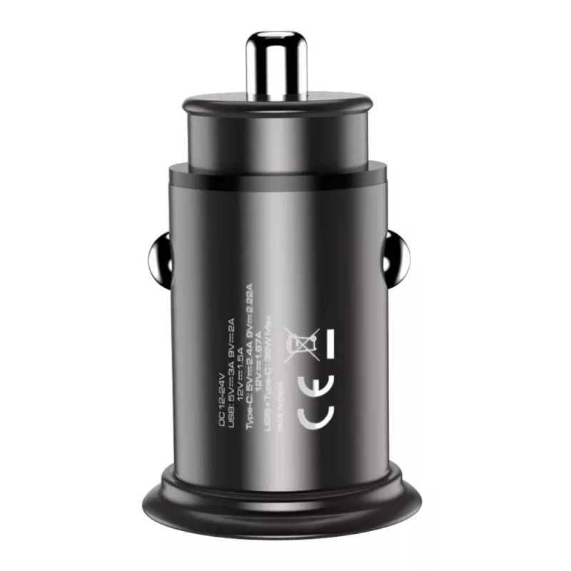 Carregador de automóvel mini Techly USB-A e USB-C Quick Charge 3.0 38W em metal preto