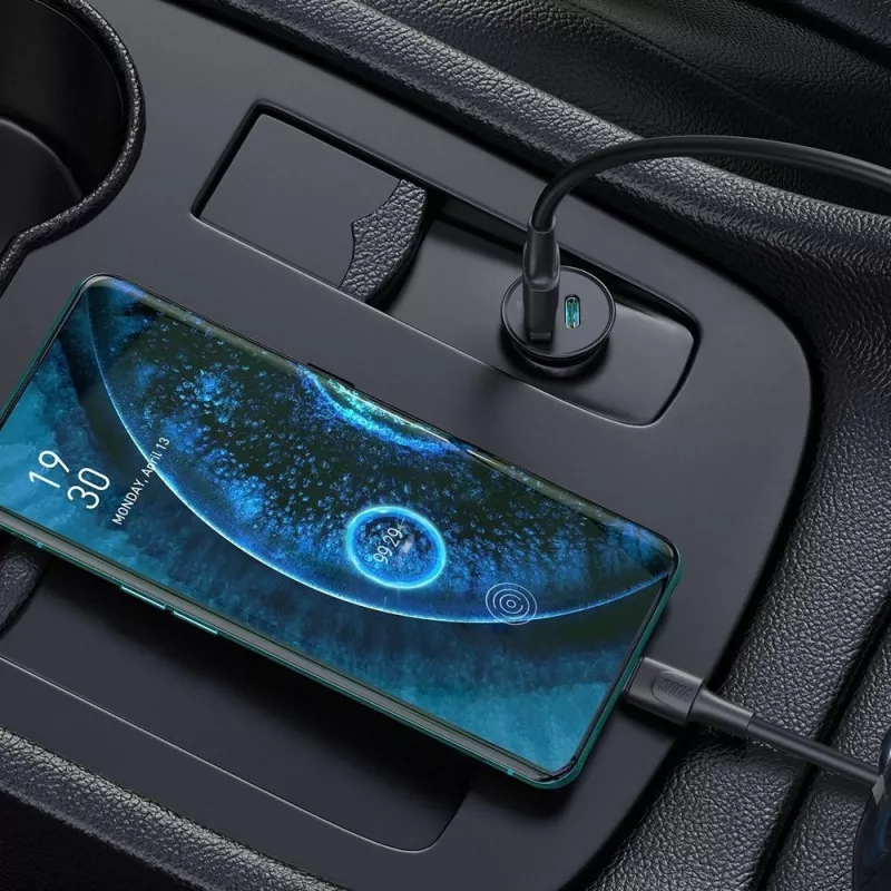 Carregador de automóvel mini Techly USB-A e USB-C Quick Charge 3.0 38W em metal preto