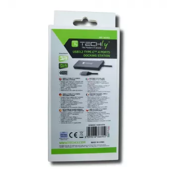 Estação de acoplamento/replicador de portas para portátil Techly IUSB32C-HUB4HPD com fios USB 3.2 Gen 2 (3.1 Gen 2) Type-C cinzento