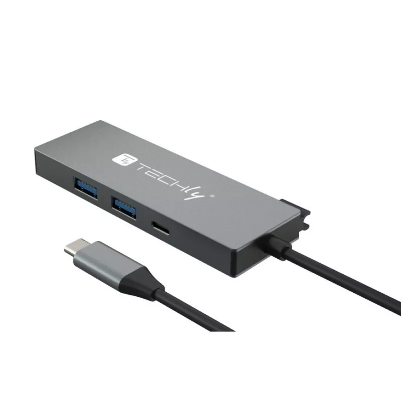 Hub USB-C 4 em 1 Techly IUSB32C-HUB4HPD, estação de acoplamento USB 3.2 Type-C, 2x USB-A, 1x USB-C, HDMI