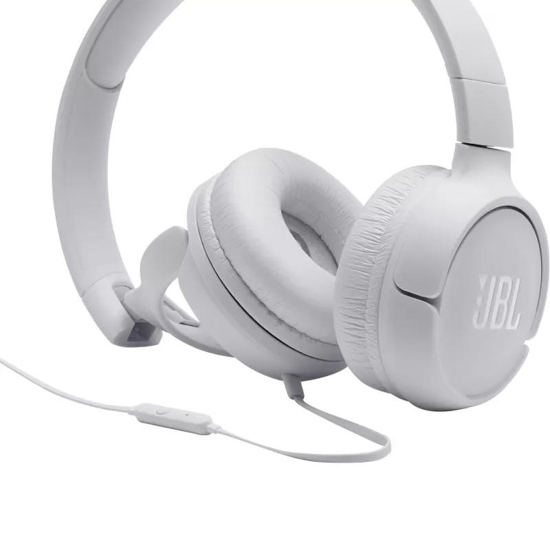 JBL Tune 500 JBLT500WHT auscultadores supra-auriculares, com fio, microfone, cabo plano antiemaranhamento, brancos
